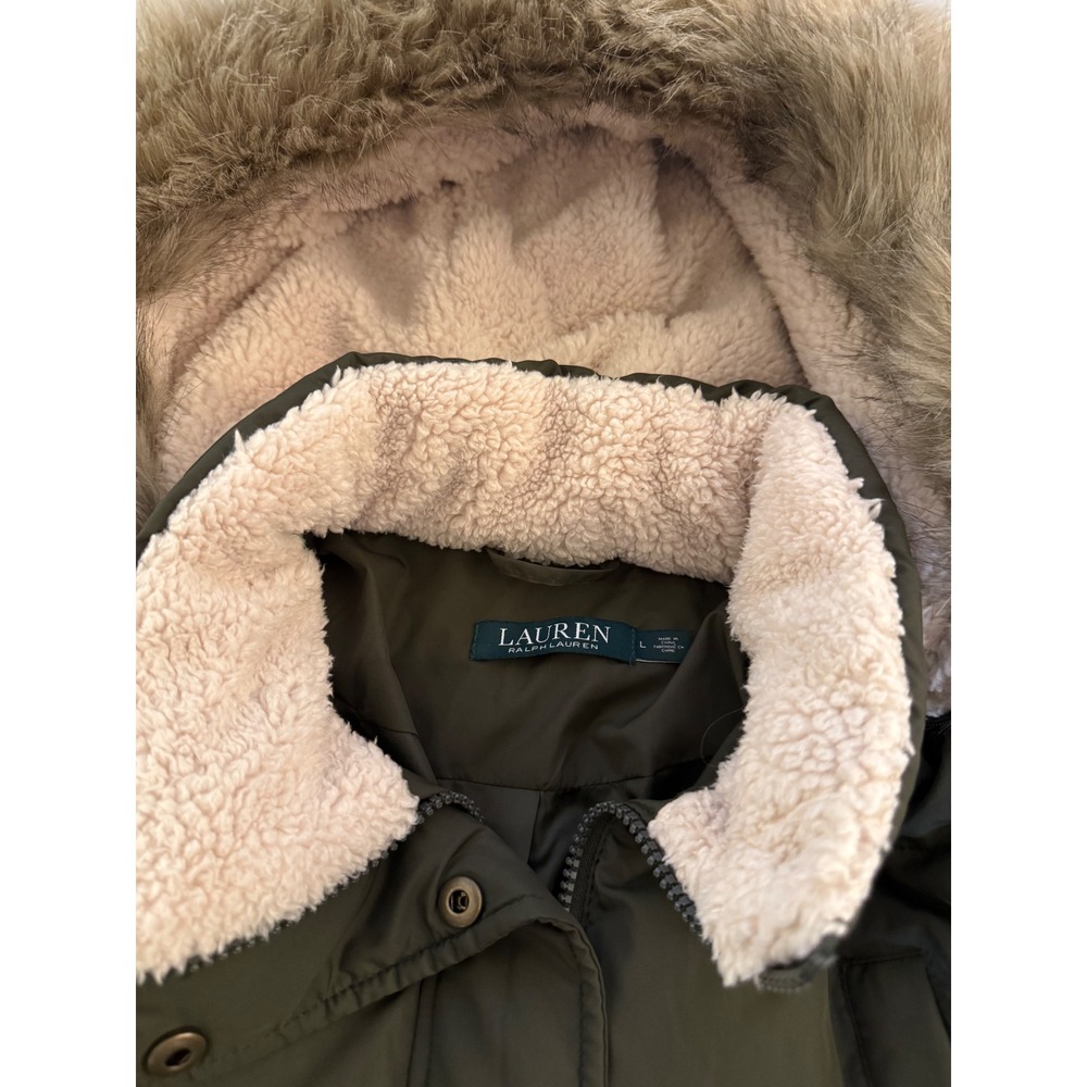 Ralph Lauren Down Parka Womens L Olive Green Hooded Full-Zip Winter Coat Jacket - Picture 13 of 16